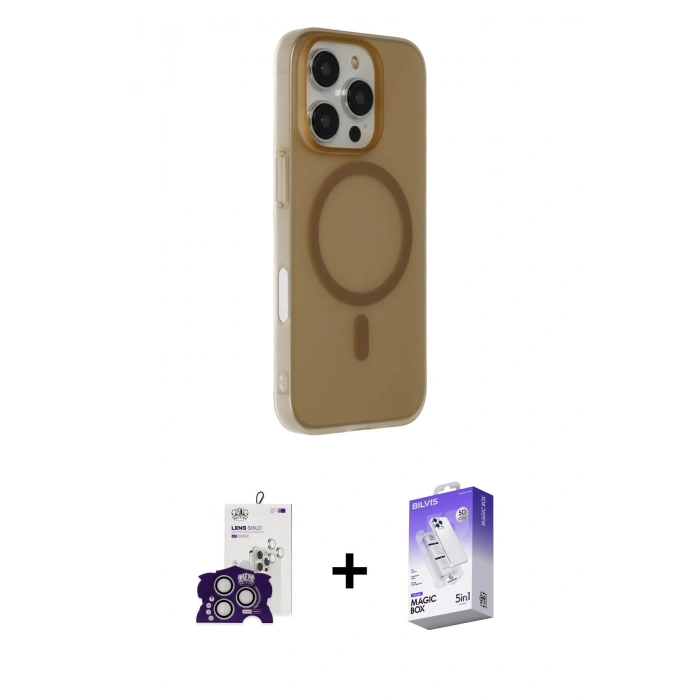 MARSİLYAN™- iPhone 16 Pro Max Kılıf Çekirdek Modern Prime - Siyah Bilvis 5in1 3D Magic Cam Ekran Koruyucu + Bilvis Titan Kamera Lens - GS