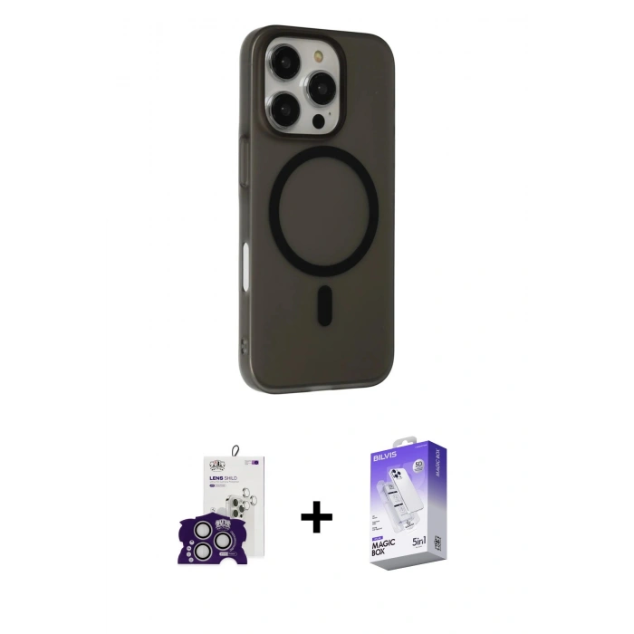 MARSİLYAN™- iPhone 16 Pro Max Kılıf Çekirdek Modern Prime - Siyah Bilvis 5in1 3D Magic Cam Ekran Koruyucu + Bilvis Titan Kamera Lens - GS