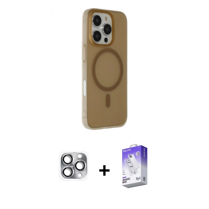 MARSİLYAN™- iPhone 16 Pro Max Kılıf Çekirdek Modern Prime - Siyah Bilvis 5in1 3D Magic Cam Ekran Koruyucu + Pers Alüminyum Kamera Lens - GI