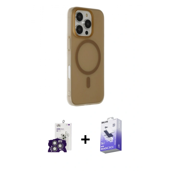 MARSİLYAN™- iPhone 16 Pro Max Kılıf Çekirdek Modern Prime - Siyah Bilvis 5in1 5D Magic Hayalet Cam Ekran Koruyucu + Bilvis Titan Kamera Lens - GS