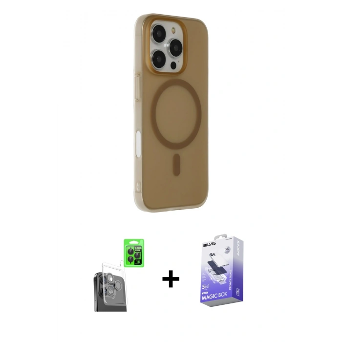 MARSİLYAN™- iPhone 16 Pro Max Kılıf Çekirdek Modern Prime - Siyah Bilvis 5in1 5D Magic Hayalet Cam Ekran Koruyucu + Raze Metal Kamera Lens - SH