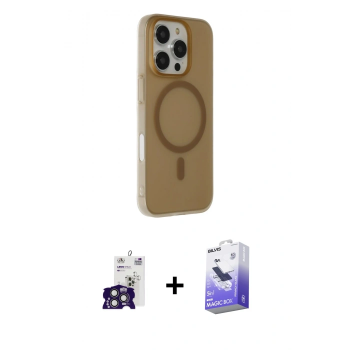 MARSİLYAN™- iPhone 16 Pro Max Kılıf Çekirdek Modern Prime - Siyah Bilvis 5in1 5D Magic Hayalet Cam Ekran Koruyucu + Bilvis Titan Kamera Lens - TMGI