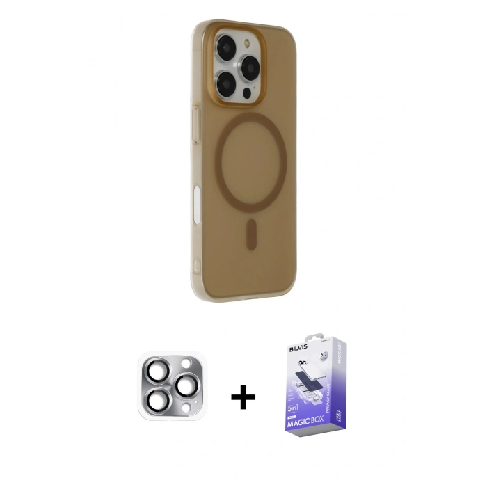 MARSİLYAN™- iPhone 16 Pro Max Kılıf Çekirdek Modern Prime - Siyah Bilvis 5in1 5D Magic Hayalet Cam Ekran Koruyucu + Pers Alüminyum Kamera Lens - GI