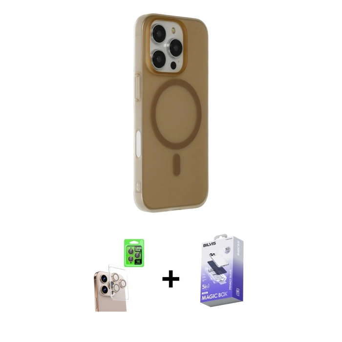 MARSİLYAN™- iPhone 16 Pro Max Kılıf Çekirdek Modern Prime - Siyah Bilvis 5in1 5D Magic Hayalet Cam Ekran Koruyucu + Raze Metal Kamera Lens - NLGY