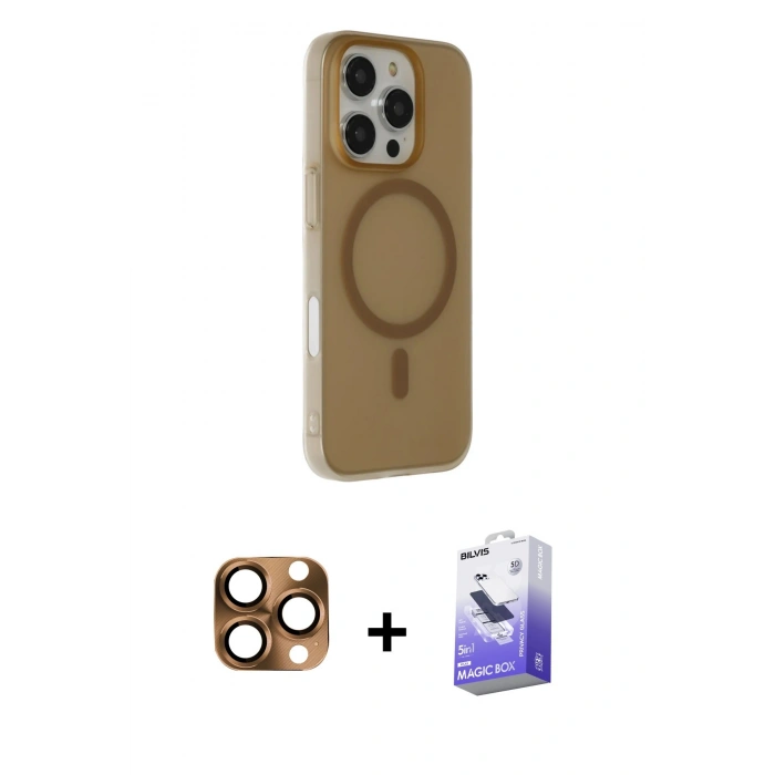 MARSİLYAN™- iPhone 16 Pro Max Kılıf Çekirdek Modern Prime - Siyah Bilvis 5in1 5D Magic Hayalet Cam Ekran Koruyucu + Pers Alüminyum Kamera Lens - CLTM