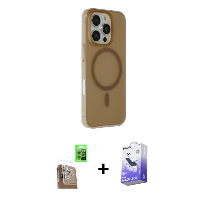 MARSİLYAN™- iPhone 16 Pro Max Kılıf Çekirdek Modern Prime - Siyah Bilvis 5in1 5D Magic Hayalet Cam Ekran Koruyucu + Raze Metal Kamera Lens - CLTM