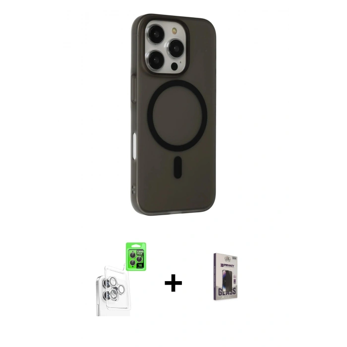 MARSİLYAN™- iPhone 16 Pro Max Kılıf Çekirdek Modern Prime - Siyah Bilvis Hayalet Cam Ekran Koruyucu + Raze Metal Kamera Lens - BZ