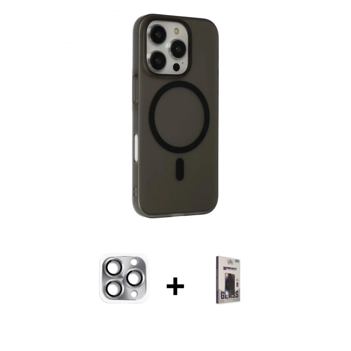 MARSİLYAN™- iPhone 16 Pro Max Kılıf Çekirdek Modern Prime - Siyah Bilvis Hayalet Cam Ekran Koruyucu + Pers Alüminyum Kamera Lens - GI