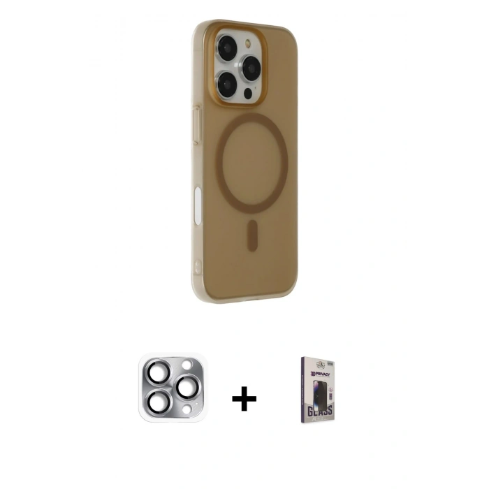 MARSİLYAN™- iPhone 16 Pro Max Kılıf Çekirdek Modern Prime - Siyah Bilvis Hayalet Cam Ekran Koruyucu + Pers Alüminyum Kamera Lens - GI