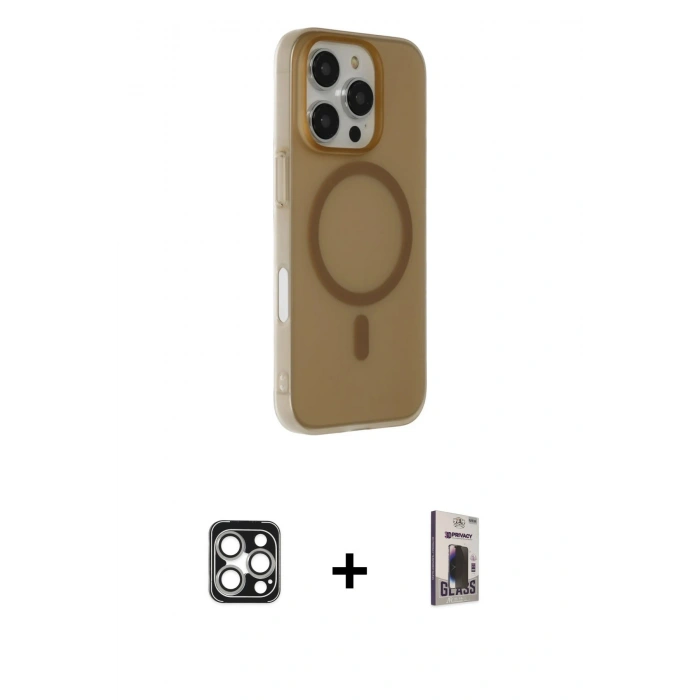 MARSİLYAN™- iPhone 16 Pro Max Kılıf Çekirdek Modern Prime - Siyah Bilvis Hayalet Cam Ekran Koruyucu + PVD Metal Kamera Lens - GS