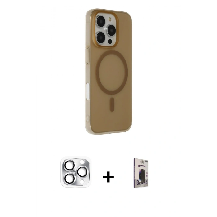 MARSİLYAN™- iPhone 16 Pro Max Kılıf Çekirdek Modern Prime - Siyah Bilvis Hayalet Cam Ekran Koruyucu + Pers Alüminyum Kamera Lens - GS