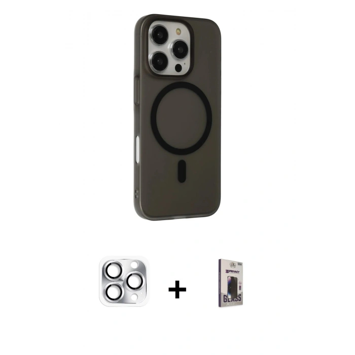 MARSİLYAN™- iPhone 16 Pro Max Kılıf Çekirdek Modern Prime - Siyah Bilvis Hayalet Cam Ekran Koruyucu + Pers Alüminyum Kamera Lens - GS