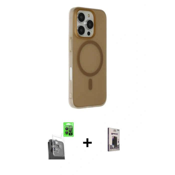 MARSİLYAN™- iPhone 16 Pro Max Kılıf Çekirdek Modern Prime - Siyah Bilvis Hayalet Cam Ekran Koruyucu + Raze Metal Kamera Lens - SH