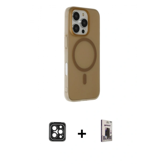 MARSİLYAN™- iPhone 16 Pro Max Kılıf Çekirdek Modern Prime - Siyah Bilvis Hayalet Cam Ekran Koruyucu + Siyah PVD Metal Kamera Lens