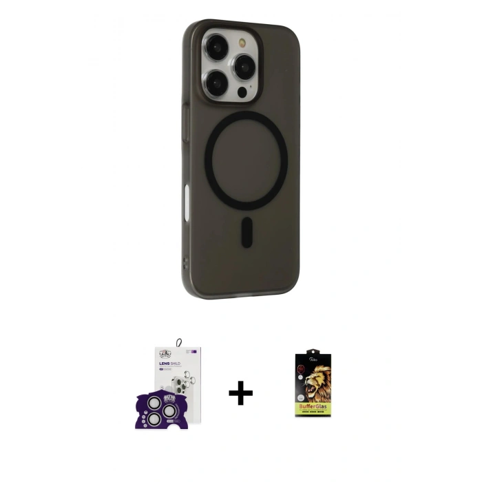 MARSİLYAN™- iPhone 16 Pro Max Kılıf Çekirdek Modern Prime - Siyah Buffer Cam Ekran Koruyucu + Bilvis Titan Kamera Lens - GS