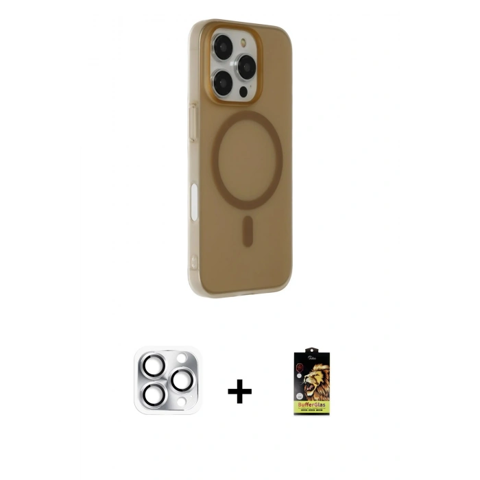 MARSİLYAN™- iPhone 16 Pro Max Kılıf Çekirdek Modern Prime - Siyah Buffer Cam Ekran Koruyucu + Gümüş Pers Alüminyum Kamera Lens