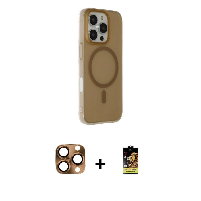 MARSİLYAN™- iPhone 16 Pro Max Kılıf Çekirdek Modern Prime - Siyah Buffer Cam Ekran Koruyucu + Pers Alüminyum Kamera Lens - CLTM