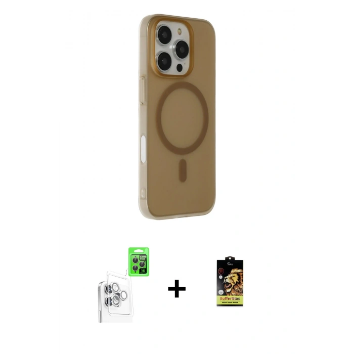 MARSİLYAN™- iPhone 16 Pro Max Kılıf Çekirdek Modern Prime - Siyah Buffer Cam Ekran Koruyucu + Raze Metal Kamera Lens - BZ