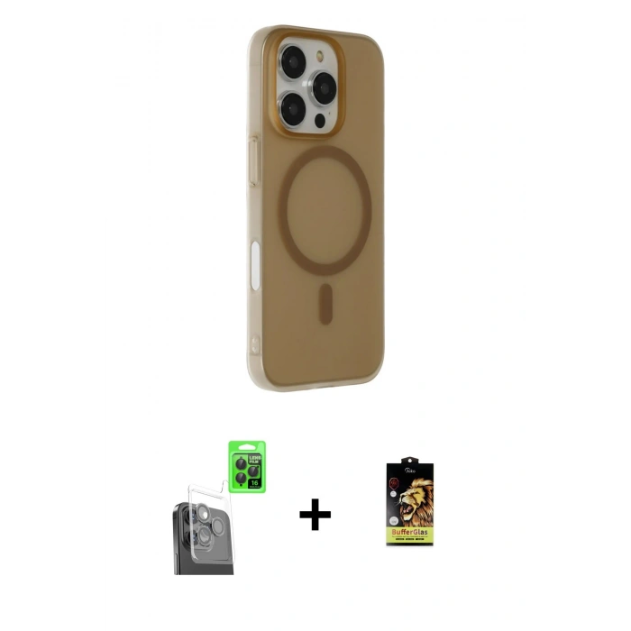MARSİLYAN™- iPhone 16 Pro Max Kılıf Çekirdek Modern Prime - Siyah Buffer Cam Ekran Koruyucu + Raze Metal Kamera Lens - SH