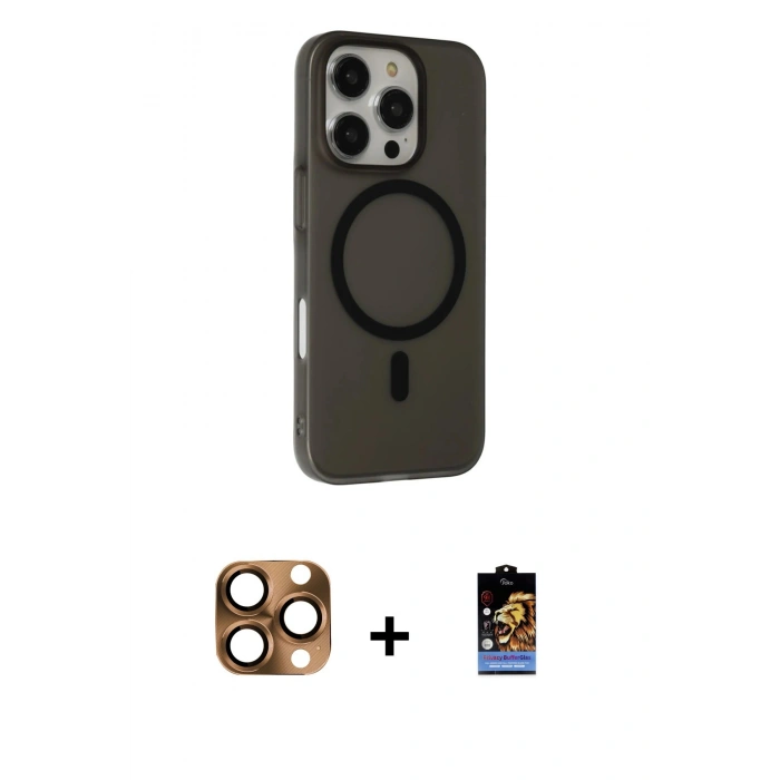 MARSİLYAN™- iPhone 16 Pro Max Kılıf Çekirdek Modern Prime - Siyah Buffer Hayalet Cam Ekran Koruyucu + Pers Alüminyum Kamera Lens - CLTM