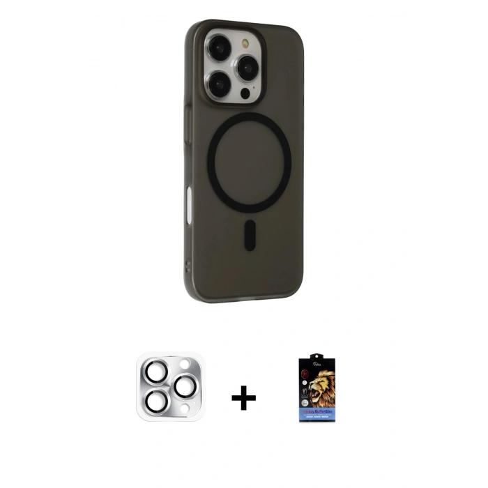 MARSİLYAN™- iPhone 16 Pro Max Kılıf Çekirdek Modern Prime - Siyah Buffer Hayalet Cam Ekran Koruyucu + Pers Alüminyum Kamera Lens - GS