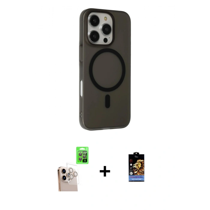 MARSİLYAN™- iPhone 16 Pro Max Kılıf Çekirdek Modern Prime - Siyah Buffer Hayalet Cam Ekran Koruyucu + Raze Metal Kamera Lens - NLGY