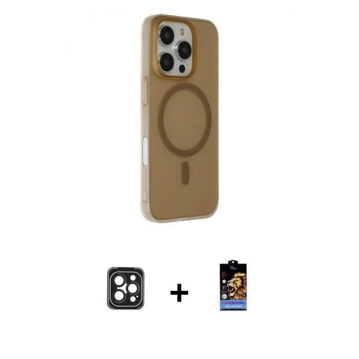 MARSİLYAN™- iPhone 16 Pro Max Kılıf Çekirdek Modern Prime - Siyah Buffer Hayalet Cam Ekran Koruyucu + PVD Metal Kamera Lens - SH