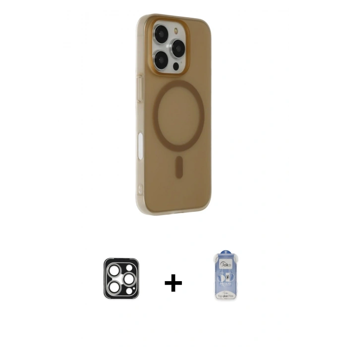MARSİLYAN™- iPhone 16 Pro Max Kılıf Çekirdek Modern Prime - Siyah Joko Magic 5D Cam + Gümüş PVD Metal Kamera Lens