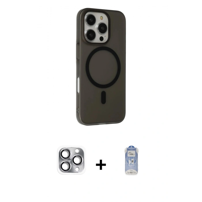 MARSİLYAN™- iPhone 16 Pro Max Kılıf Çekirdek Modern Prime - Siyah Joko Magic 5D Cam + Pers Alüminyum Kamera Lens - GI