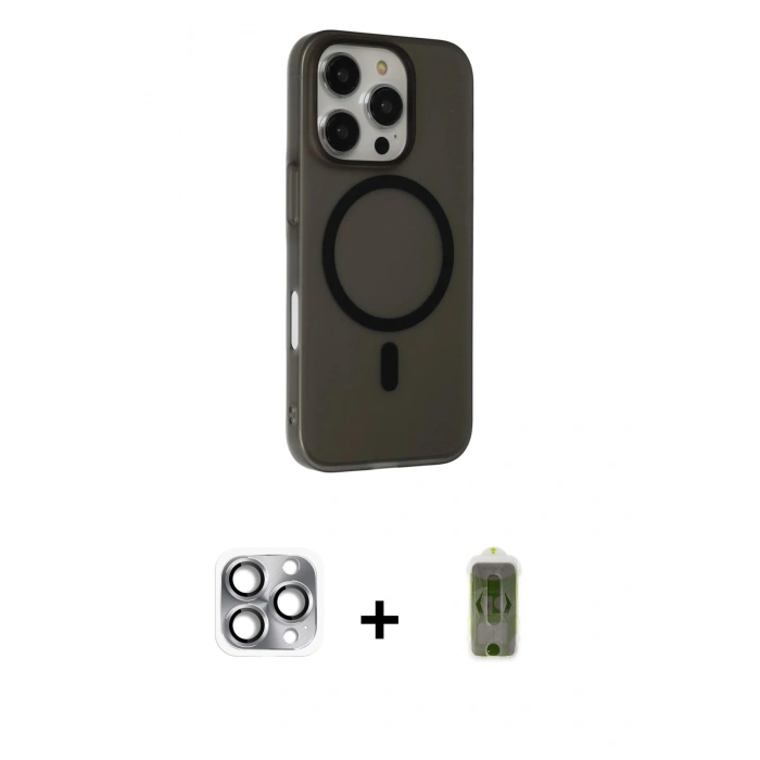 MARSİLYAN™- iPhone 16 Pro Max Kılıf Çekirdek Modern Prime - Siyah Joko Magic 5D Hayalet Cam + Pers Alüminyum Kamera Lens - GI
