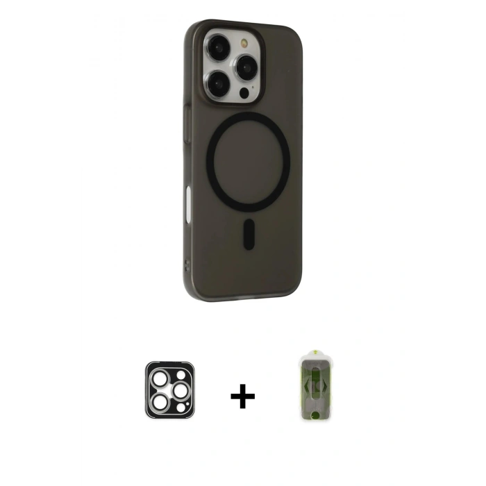 MARSİLYAN™- iPhone 16 Pro Max Kılıf Çekirdek Modern Prime - Siyah Joko Magic 5D Hayalet Cam + PVD Metal Kamera Lens - GS