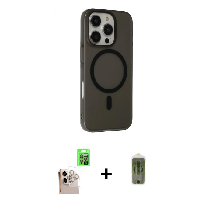 MARSİLYAN™- iPhone 16 Pro Max Kılıf Çekirdek Modern Prime - Siyah Joko Magic 5D Hayalet Cam + Raze Metal Kamera Lens - NLGY