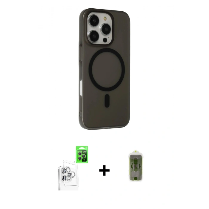 MARSİLYAN™- iPhone 16 Pro Max Kılıf Çekirdek Modern Prime - Siyah Joko Magic 5D Hayalet Cam + Raze Metal Kamera Lens - BZ