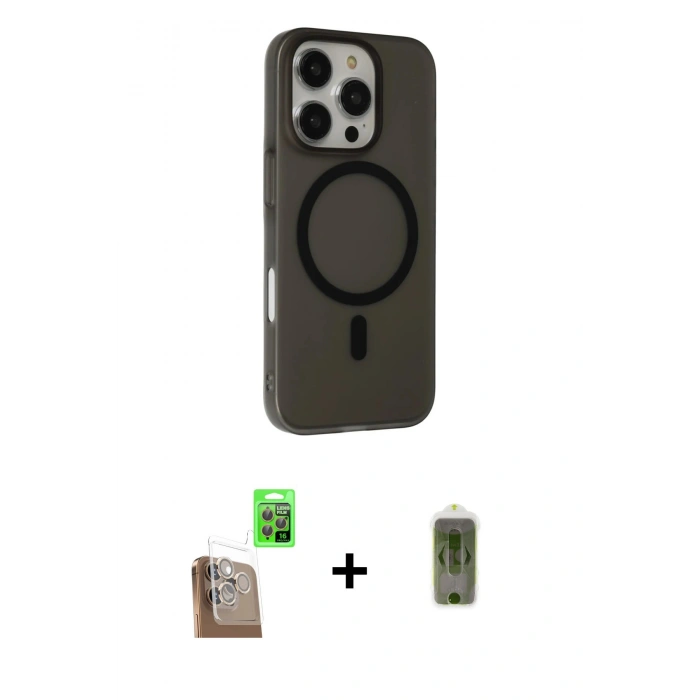 MARSİLYAN™- iPhone 16 Pro Max Kılıf Çekirdek Modern Prime - Siyah Joko Magic 5D Hayalet Cam + Raze Metal Kamera Lens - CLTM