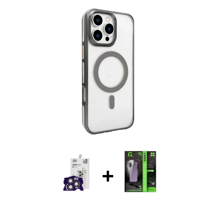 MARSİLYAN™- iPhone 16 Pro Max Kılıf Doruk Doku Özel Seri - Şeffaf 360 Full Body Arka Koruyucu + Bilvis Titan Kamera Lens - TMGI
