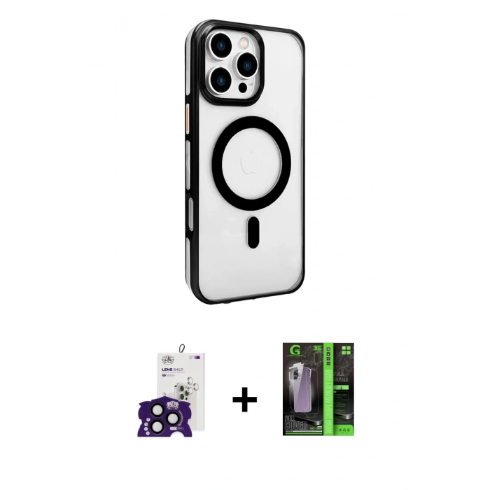 MARSİLYAN™- iPhone 16 Pro Max Kılıf Doruk Doku Özel Seri - Şeffaf 360 Full Body Arka Koruyucu + Bilvis Titan Kamera Lens - SH