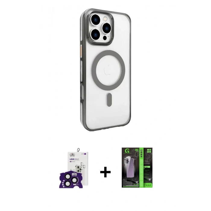 MARSİLYAN™- iPhone 16 Pro Max Kılıf Doruk Doku Özel Seri - Şeffaf 360 Full Body Arka Koruyucu + Bilvis Titan Kamera Lens - SH