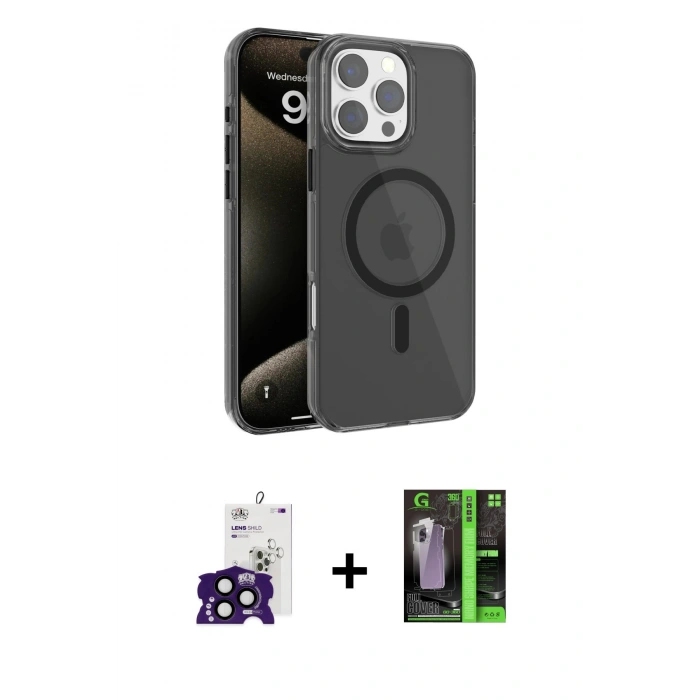 MARSİLYAN™- iPhone 16 Pro Max Kılıf Doruk Doku Özel Seri - Şeffaf 360 Full Body Arka Koruyucu + Bilvis Titan Kamera Lens - SH