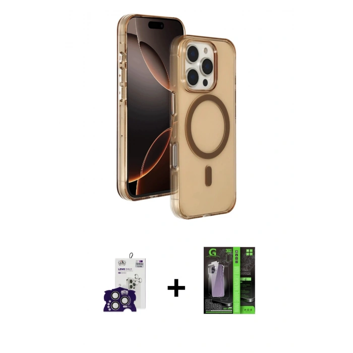 MARSİLYAN™- iPhone 16 Pro Max Kılıf Doruk Doku Özel Seri - Şeffaf 360 Full Body Arka Koruyucu + Bilvis Titan Kamera Lens - TMGI