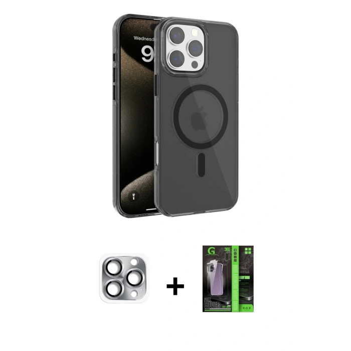 MARSİLYAN™- iPhone 16 Pro Max Kılıf Doruk Doku Özel Seri - Şeffaf 360 Full Body Arka Koruyucu + Pers Alüminyum Kamera Lens - GI