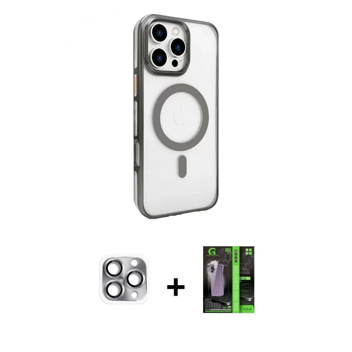 MARSİLYAN™- iPhone 16 Pro Max Kılıf Doruk Doku Özel Seri - Şeffaf 360 Full Body Arka Koruyucu + Pers Alüminyum Kamera Lens - GI
