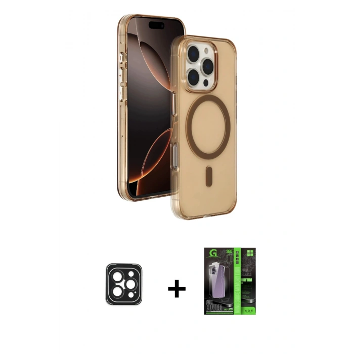 MARSİLYAN™- iPhone 16 Pro Max Kılıf Doruk Doku Özel Seri - Şeffaf 360 Full Body Arka Koruyucu + PVD Metal Kamera Lens - SH