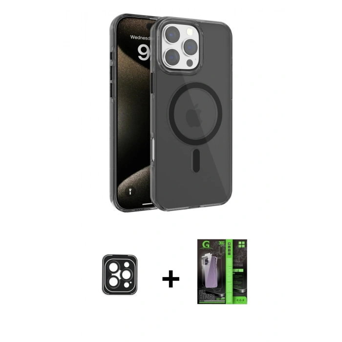 MARSİLYAN™- iPhone 16 Pro Max Kılıf Doruk Doku Özel Seri - Şeffaf 360 Full Body Arka Koruyucu + PVD Metal Kamera Lens - SH
