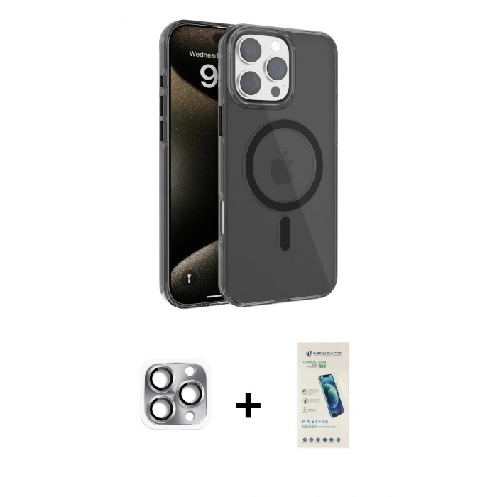 MARSİLYAN™- iPhone 16 Pro Max Kılıf Doruk Doku Özel Seri - Şeffaf Pasifik Cam Ekran Koruyucu + Pers Alüminyum Kamera Lens - GI