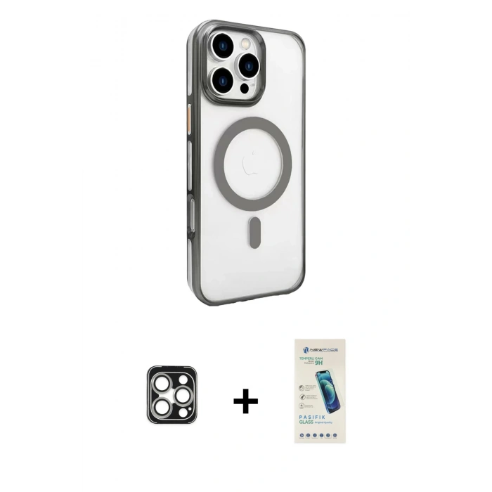 MARSİLYAN™- iPhone 16 Pro Max Kılıf Doruk Doku Özel Seri - Şeffaf Pasifik Cam Ekran Koruyucu + PVD Metal Kamera Lens - GS