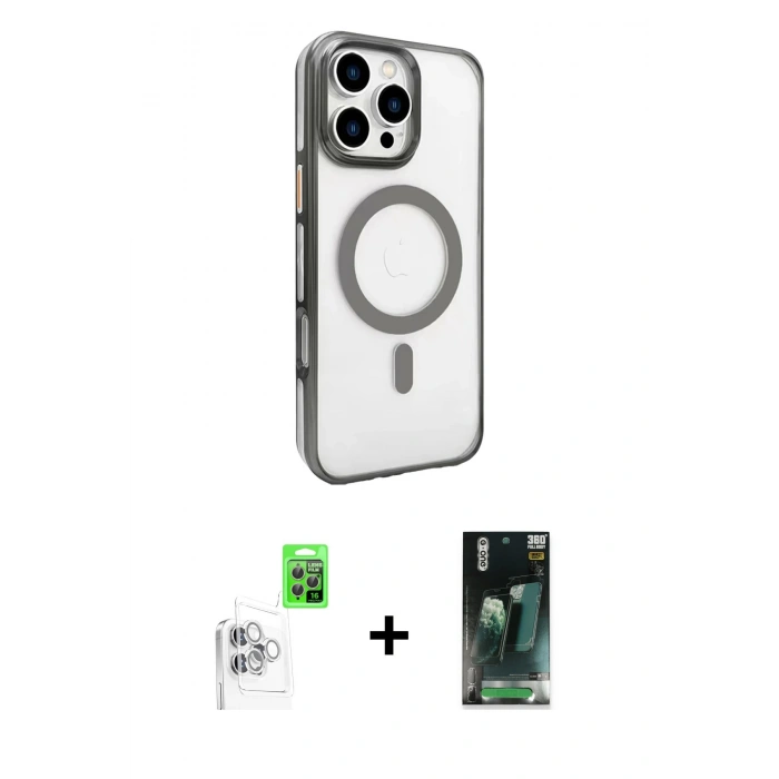 MARSİLYAN™- iPhone 16 Pro Max Kılıf Doruk Doku Özel Seri - Siyah 360 Mat Full Body Arka Koruyucu + Raze Metal Kamera Lens - BZ