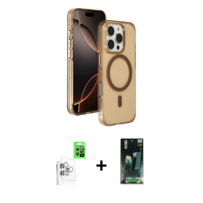 MARSİLYAN™- iPhone 16 Pro Max Kılıf Doruk Doku Özel Seri - Siyah 360 Mat Full Body Arka Koruyucu + Raze Metal Kamera Lens - BZ