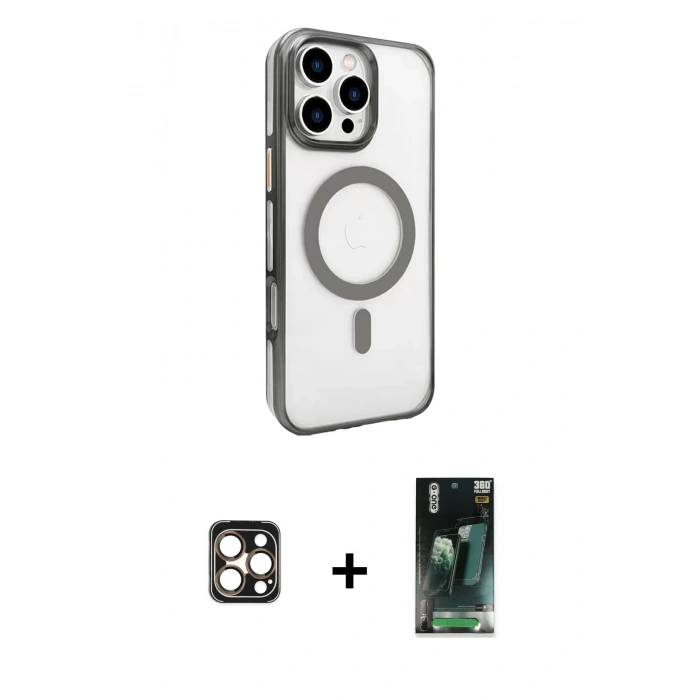 MARSİLYAN™- iPhone 16 Pro Max Kılıf Doruk Doku Özel Seri - Siyah 360 Mat Full Body Arka Koruyucu + PVD Metal Kamera Lens - GD