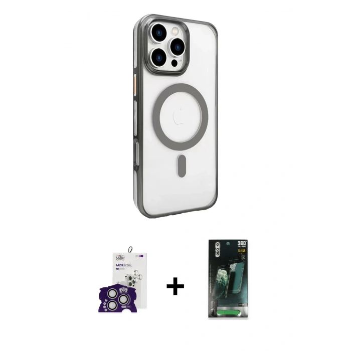 MARSİLYAN™- iPhone 16 Pro Max Kılıf Doruk Doku Özel Seri - Siyah 360 Mat Full Body Arka Koruyucu + Bilvis Titan Kamera Lens - GS