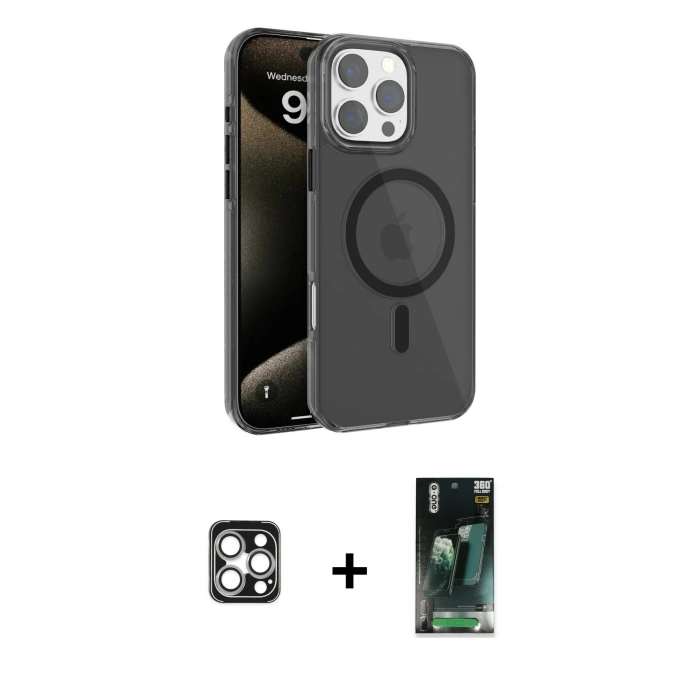 MARSİLYAN™- iPhone 16 Pro Max Kılıf Doruk Doku Özel Seri - Siyah 360 Mat Full Body Arka Koruyucu + PVD Metal Kamera Lens - GS
